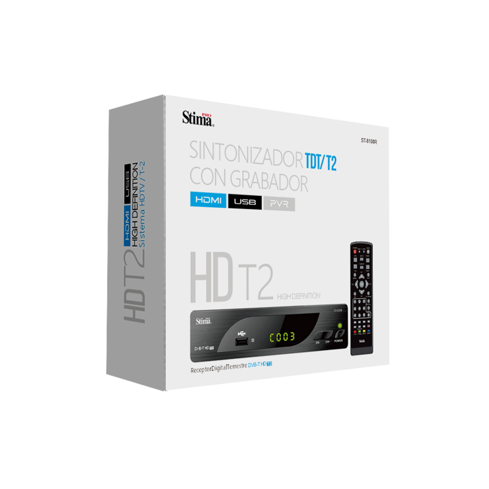 Sintonizador TDT DVB-T2 HD 1080p Grabación USB ProStima ST8100R