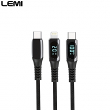 LEMI  Cable USB-C 3 en 1 (2*USB-C / LIGHTNING)  Con Pantalla Digital  100W   LM1118